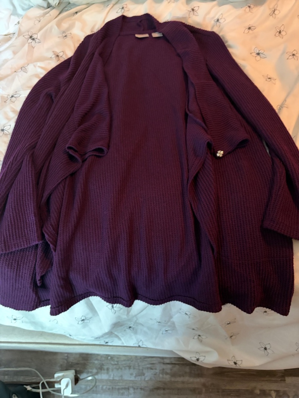 Chico's Deep Plum Open-Front Ribbed Cardigan